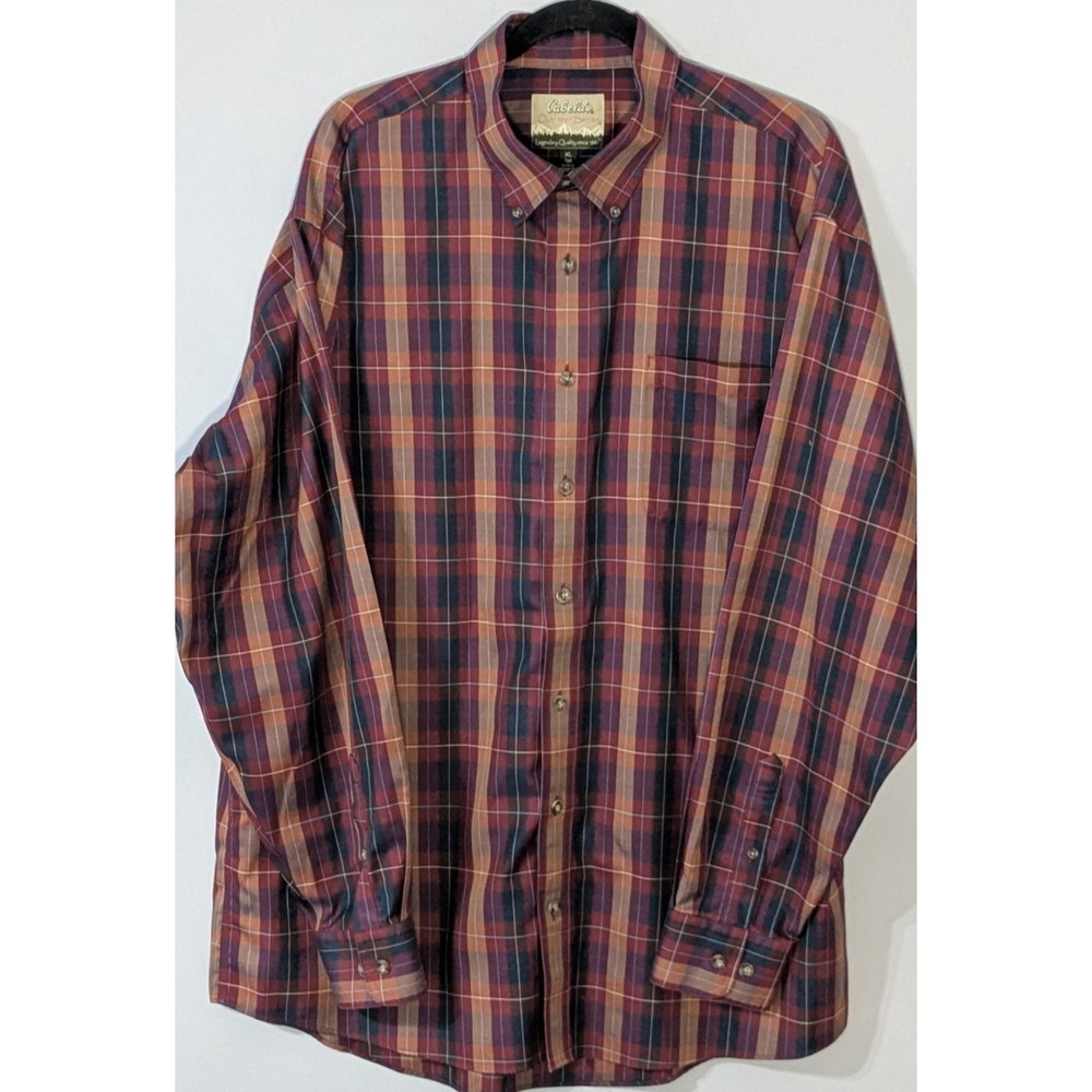 Cabela's Shirt Mens XLT Brown Red Plaid Long Sleeve Button Up Outdoor Casual